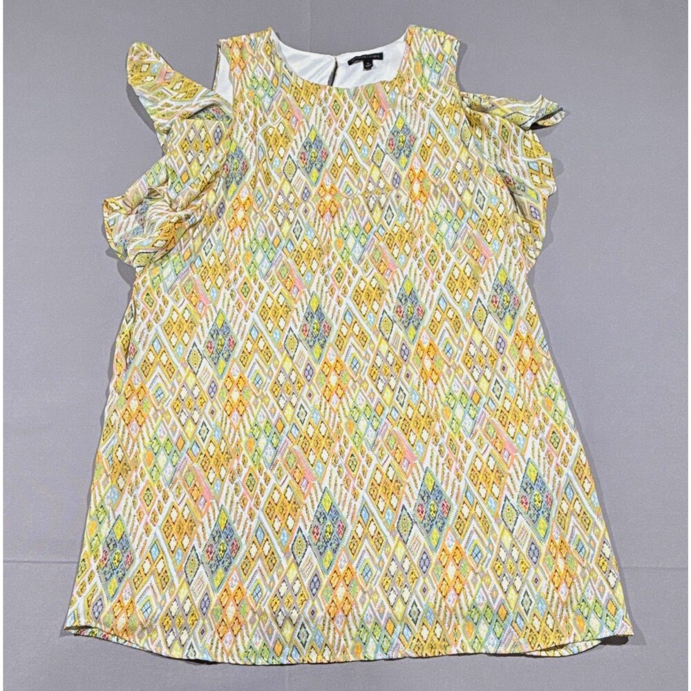 Signature Studio XL Multicolor Geometric Shift Dress Ruffle Sleeve Lined pockets